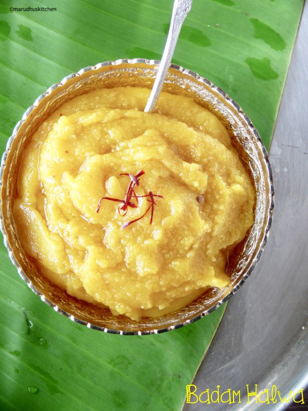 kesar badam halwa /how to make almond halwa recipe - Marudhuskitchen